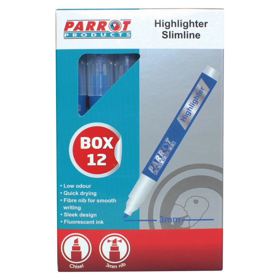 Highlighter Marker Slimline (Box of 12 - Blue)