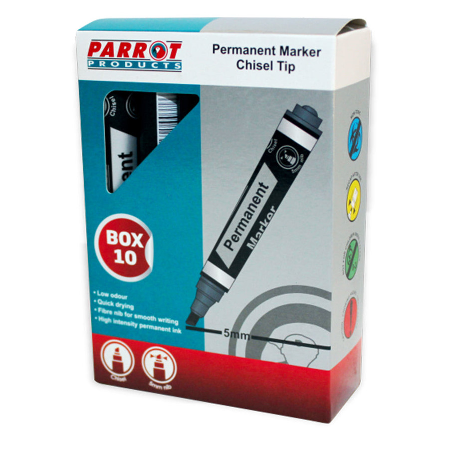 Chisel Tip Permanent Markers (Box of 10 - Black) | Permanent Markers | Office Stock