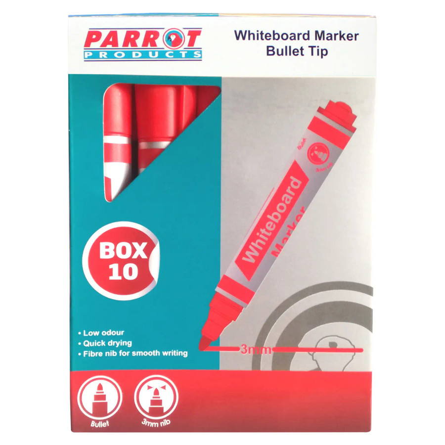 Whiteboard Markers (10 Markers - Bullet Tip - Red)