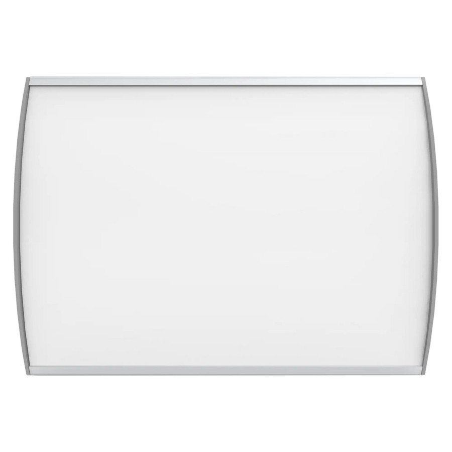 Product Sign Frame (600*600mm) SF4314, white display sign frame with a curved design and aluminum border for advertising or information display.