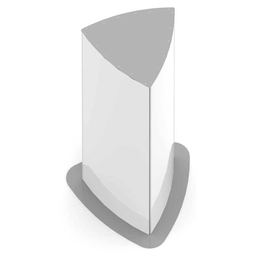 Triangular Tower Sign Frame (600*1800mm) SF4350, white and gray modern sign frame with a triangular top and curved base for outdoor advertising or directional signage.