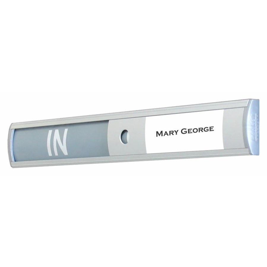 Sign Frame IN/Out Slide Printable Sticker 38 x 99mm SN1003A, sliding sign frame with a customizable printable sticker for indicating 'IN' or 'OUT' entry and exit.