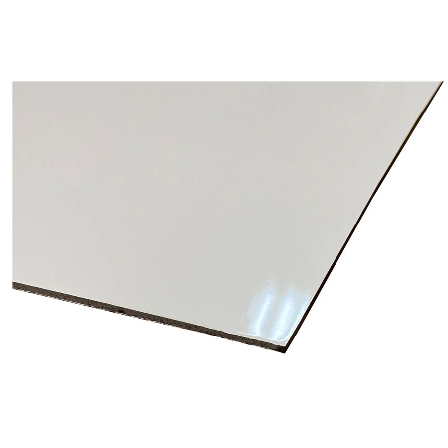 White Composite Panel, 2440 x 1220 x 3 mm, by Brand 67, Showcasing a Smooth White Finish on a White Background, Ideal for Signage and Cladding, Presented in a Sleek and Modern Design.