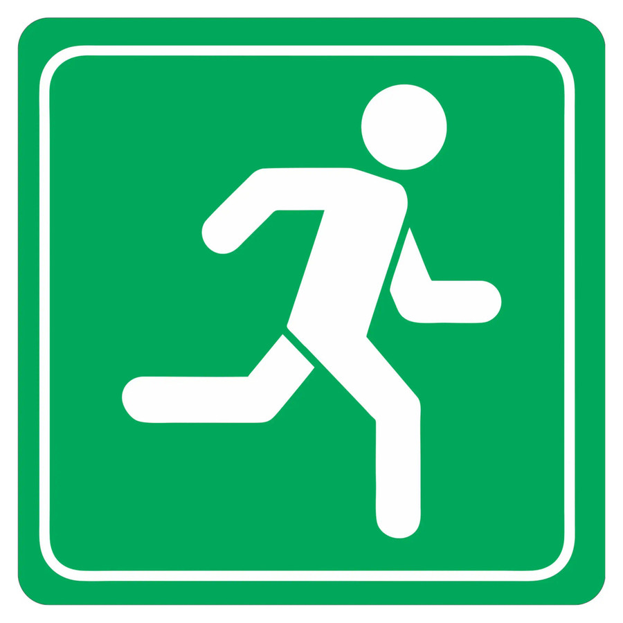 Green Man Running Symbolic Sign - Printed on White ACP (150 x 150mm)