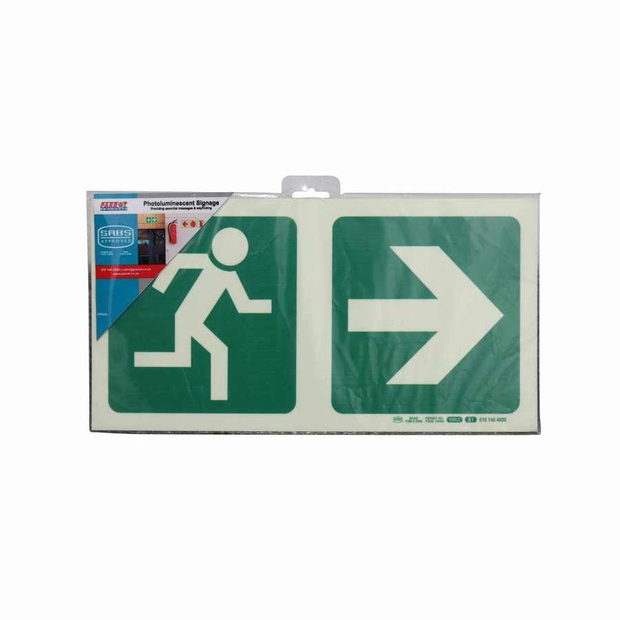 Photoluminescent 190MM Safety Sign - E1-Running Man+Arrow Right Photoluminescent 190MM Safety Sign - E1-Running Man+Arrow Right