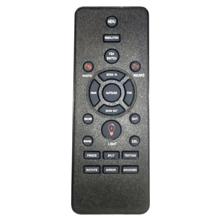 Spare Remote for the VZ0002 Visualizer VZ0003R, black remote control with multiple buttons for adjusting visualizer settings.