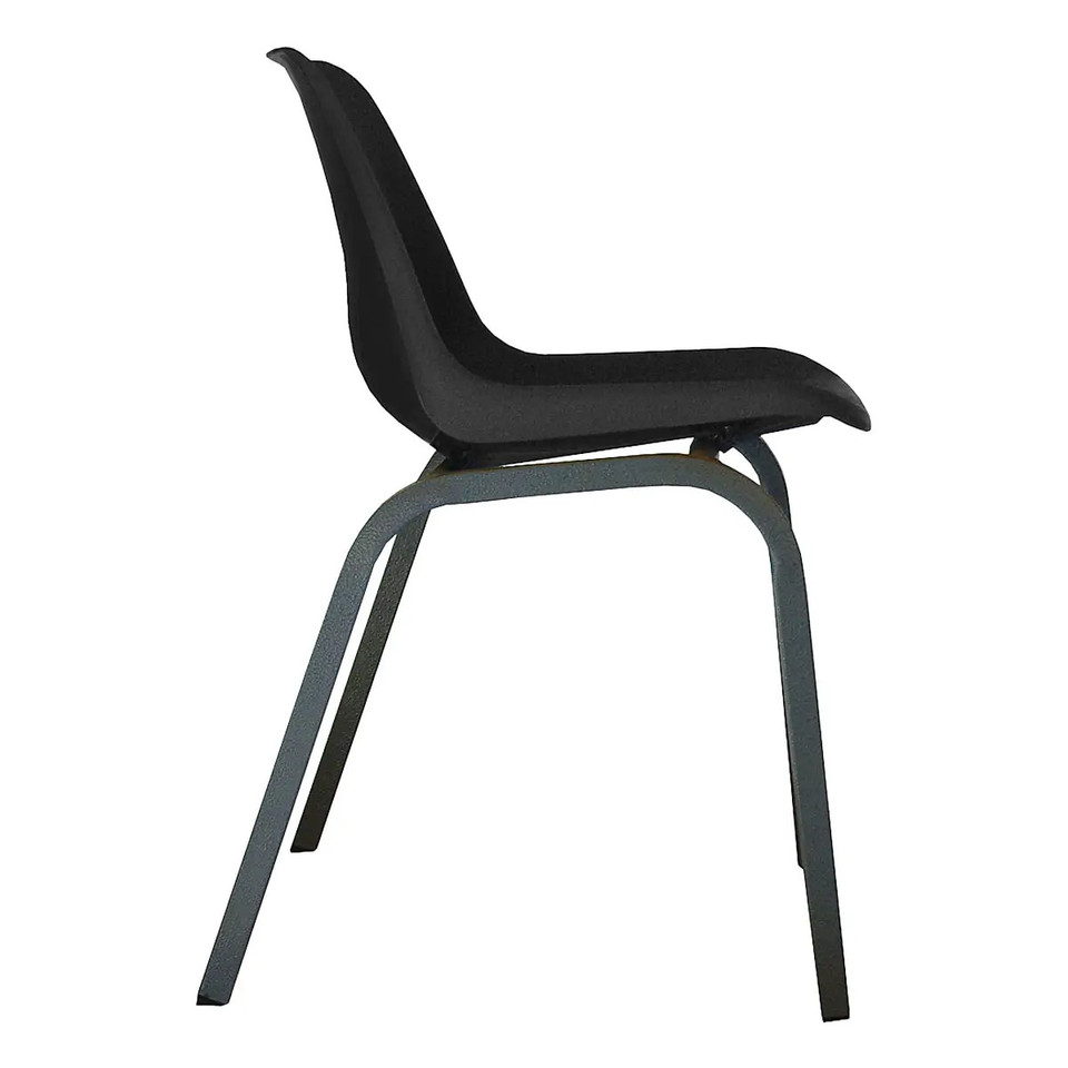 Poly Shell Junior Chair 325 mm High, Black Ergonomic Chair with a Moulded Plastic Shell and a Sturdy Grey Metal Frame.
