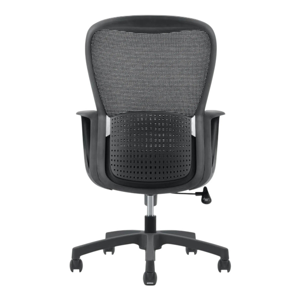 Black Mesh Medium-back Office Chair by 67, Featuring a Breathable Mesh Material and Ergonomic Design, with a Sturdy Base and Adjustable Armrests, Showcasing a Sleek and Modern Medium-back Office Chair.