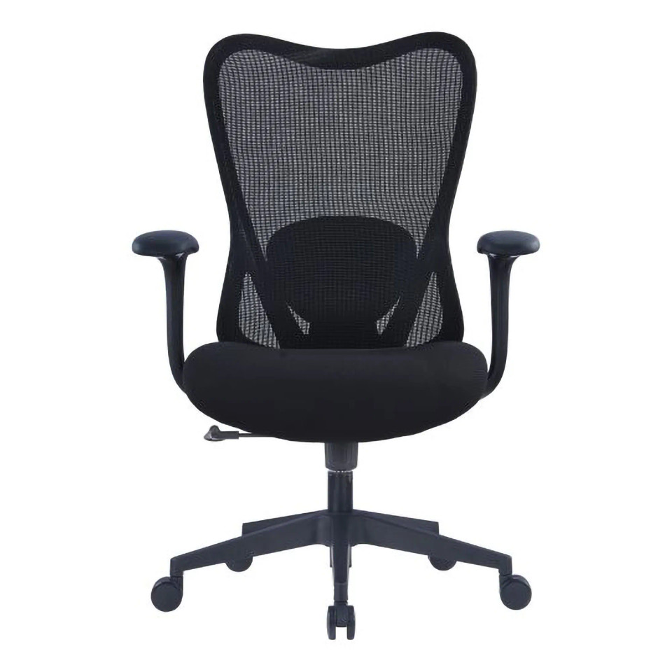C4023A Office Chair with Black Mesh Back and Nylon Frame, Featuring a Medium-back Design, Adjustable Armrests, and Five-Star Base with Castors, in a Sleek Black Colour, Presented on a White Background.