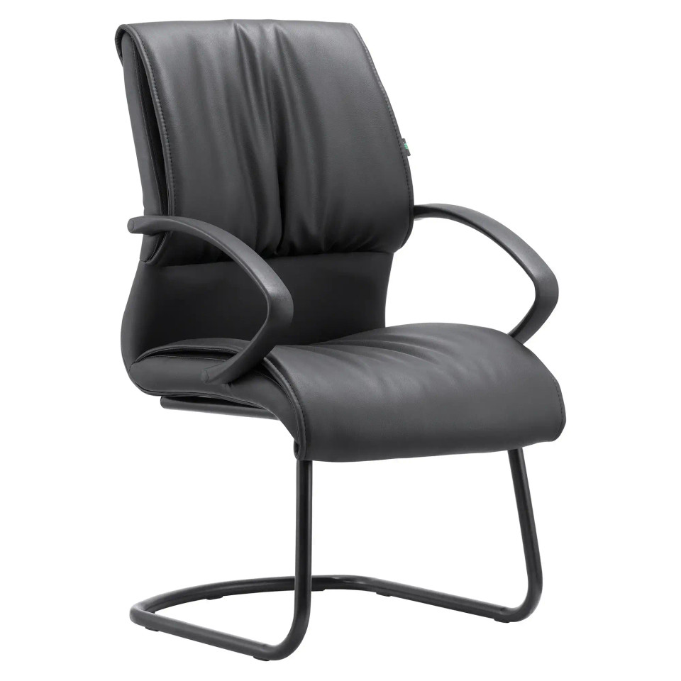 DB017B Black Polyurethane Leather with Black Steel Sleigh Base Visitor Office Chair