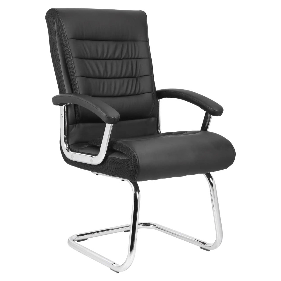 DB108B Black Polyurethane Leather with Chrome Sleigh Base Executive Visitor Office Chair
