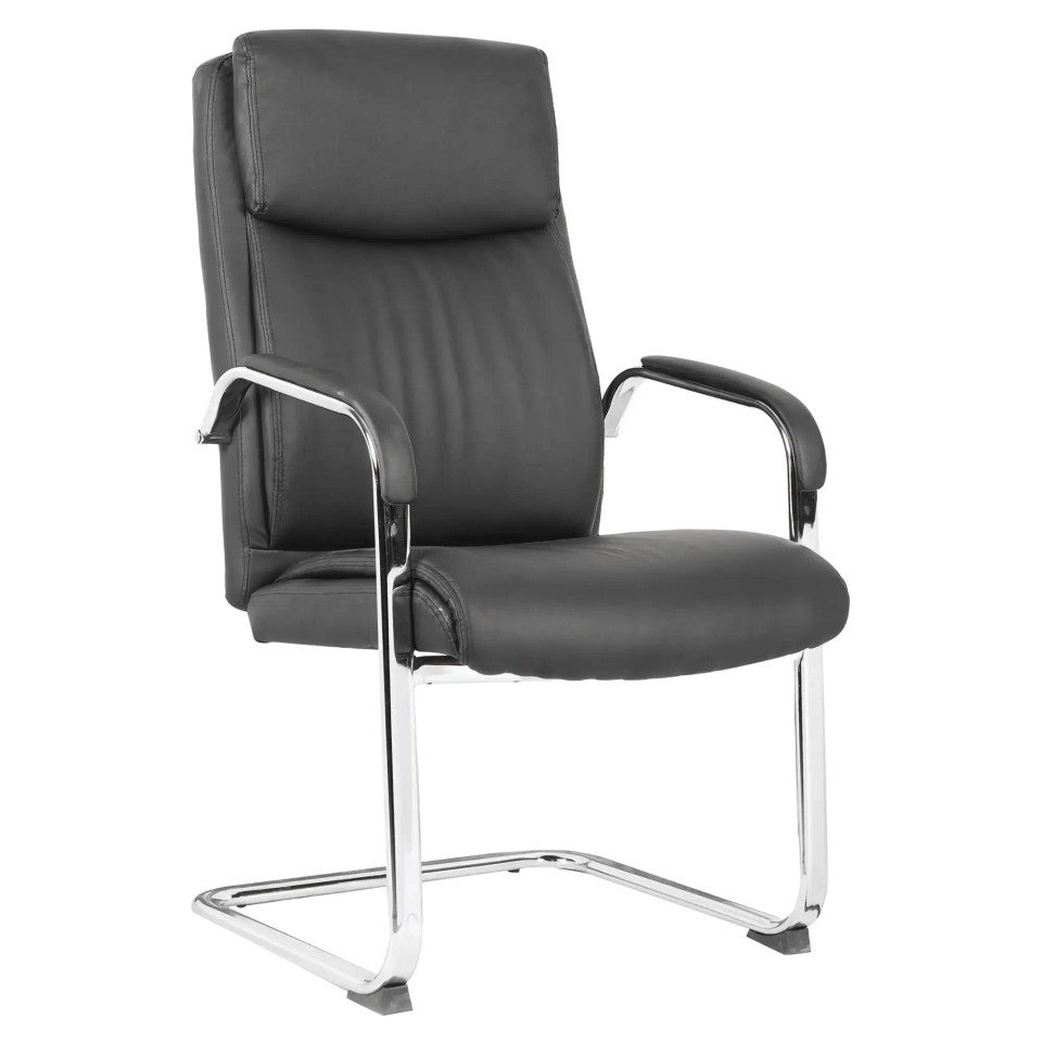DB109B Black Polyurethane Leather with Chrome Sleigh Base Executive Visitor Office Chair