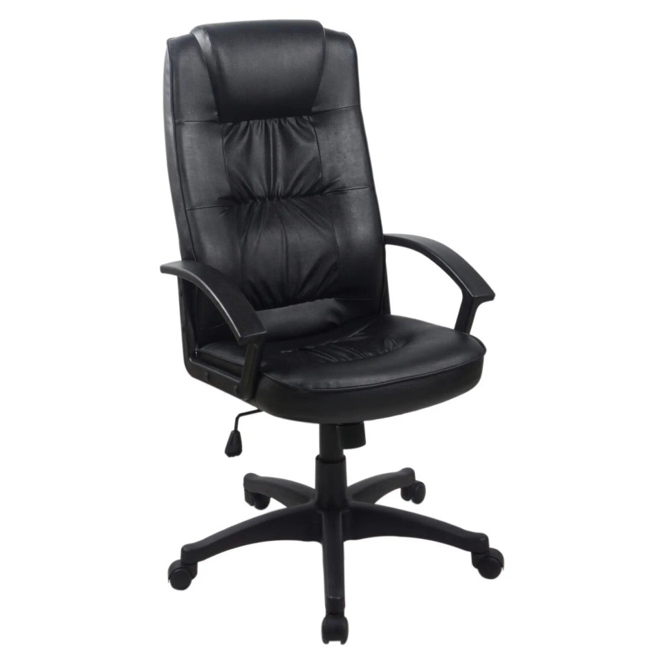 Brooklyn high-back office chair, upholstered in PVC with polyurethane loop arms, swivel and tilt mechanisms with a Nylon five-star base. The image is a 45-degree front view image of the chair.