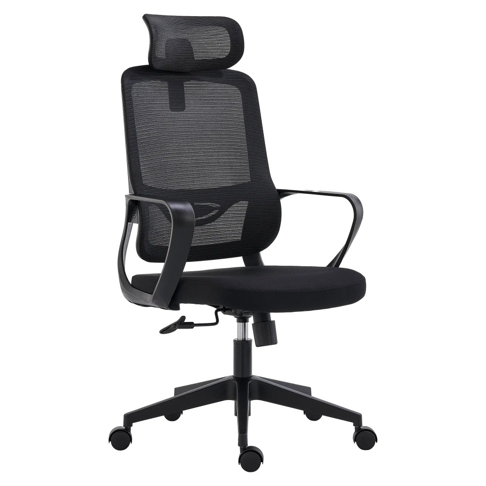 Emerald Medium-back Office Stock. Swivel & tilt mechanism - 1 position lock. Gas height adjuster. Nylon loop arms. Black back with black mesh upholstery. Polypropylene loop arms. Nylon base.