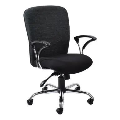 Black Diva Medium-back Office Chair by 67, a Productivity Chair with Adjustable Features, on a White Background, Featuring a Medium-back Design, Armrests, and a Five-Legged Base with Wheels.