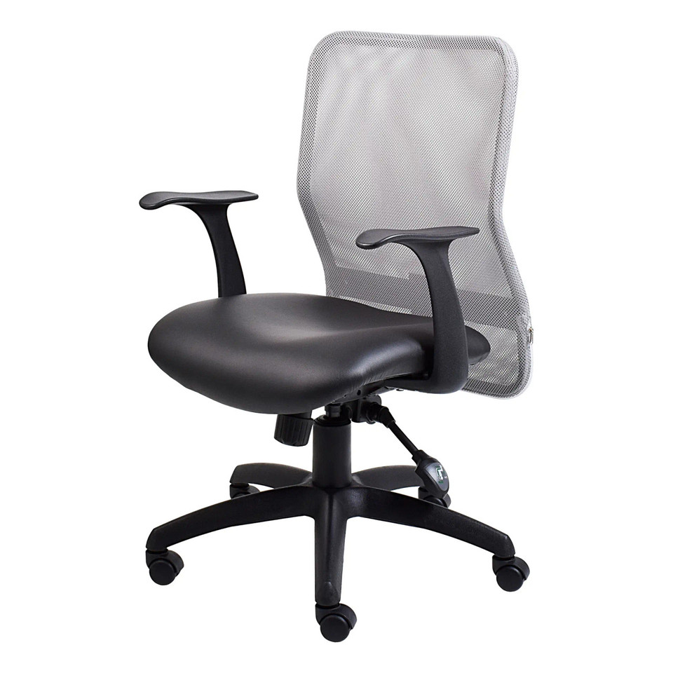 Grey Mesh Office Chair with Black Seat and Armrests, on Five Black Wheels, from Office Stock South Africa, Featuring the Lisa Mesh Medium-back Design with Ergonomic Support.