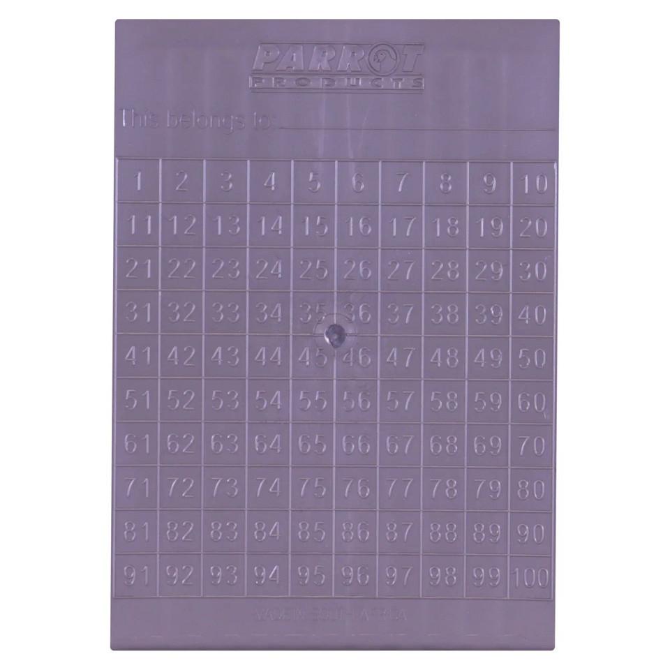 Parrot Abacus 100 Beads, Purple Educational Counting Tool with 100 Beads and Numbered Grid for Early Math Learning.