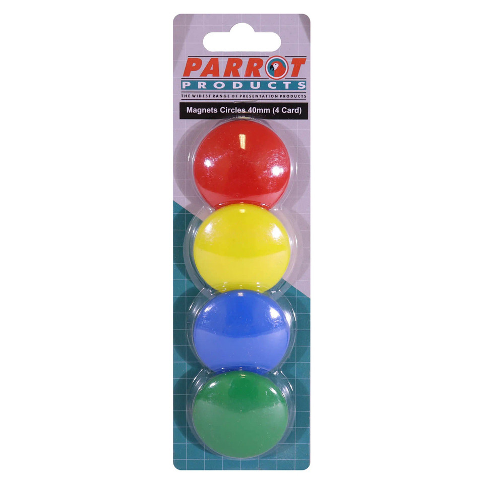 Magnets Circle, Assorted Coloured 40 mm Magnetic Discs on a Card, 4 per Pack.