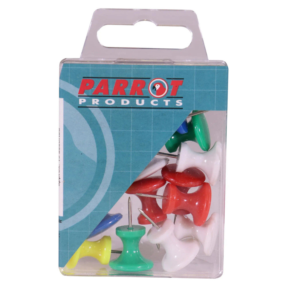 Giant Push Pins (Boxed 15 Assorted) BA3003, Product Packaging Showing a Set of Large, Multicolored Push Pins Inside a Clear Plastic Box with a Blue Label.