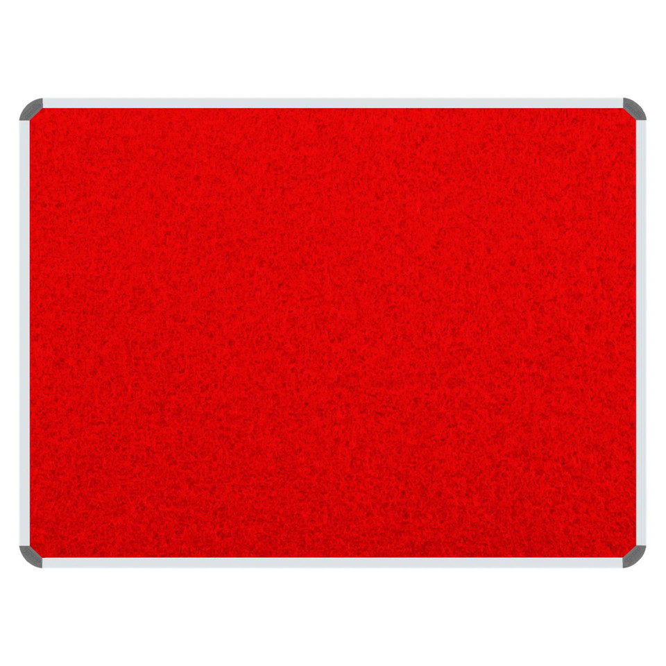 Product Info Board, Aluminium Frame - 600 x 450 mm - Red with a Sturdy Metallic Frame and Vibrant Red Fabric Surface.