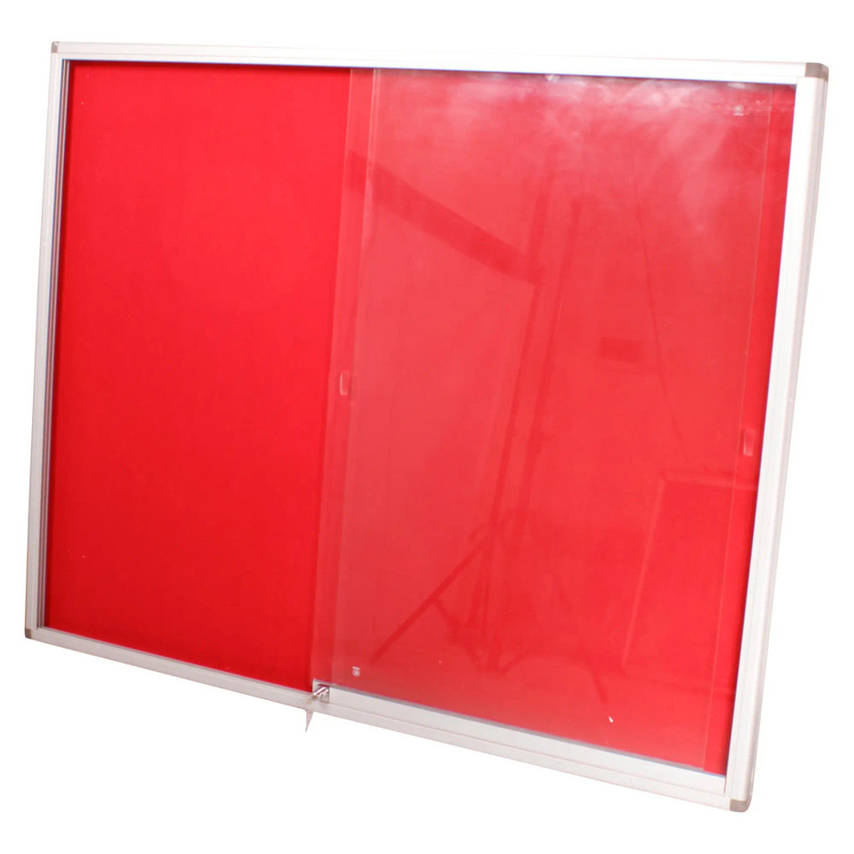 Pinning Display Case, Large Red Display Case Measuring 1500 by 1200 mm with Clear Glass Front and Metal Frame for Showcasing and Organising Pin Items.