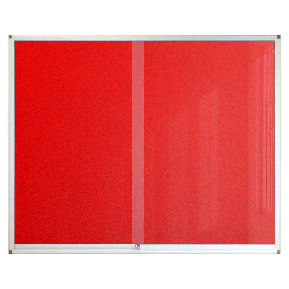 Pinning Display Case, 1500 x 1200 mm - Red, with Steel Frame and Glass Doors for Displaying and Pinning Notices or Posters.