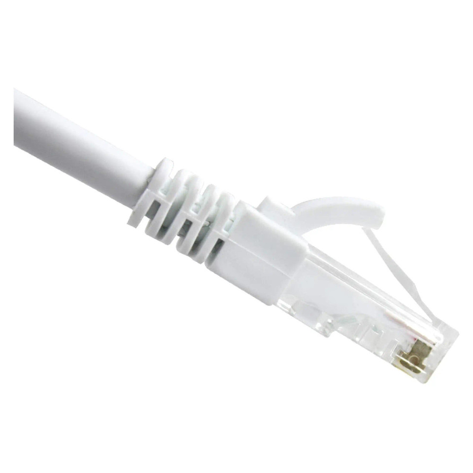Network Cable (Cat 6 - 5 Metres) CL3005, Close-Up of the White Ethernet Cable with an RJ45 Connector and Protective Strain Relief