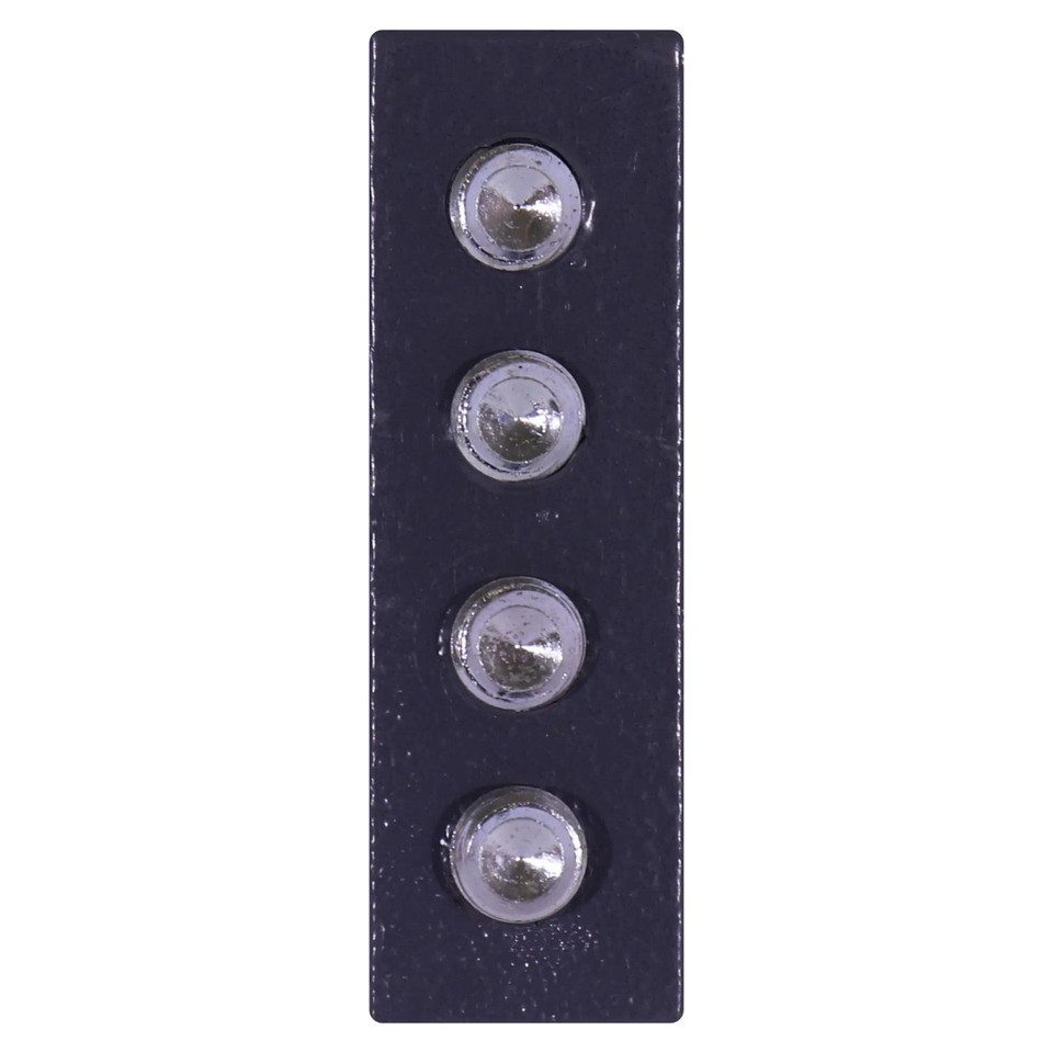 Easy Rail Connector ER0015, a Black Metal Rail Connector with Four Metallic Screws Arranged Vertically.