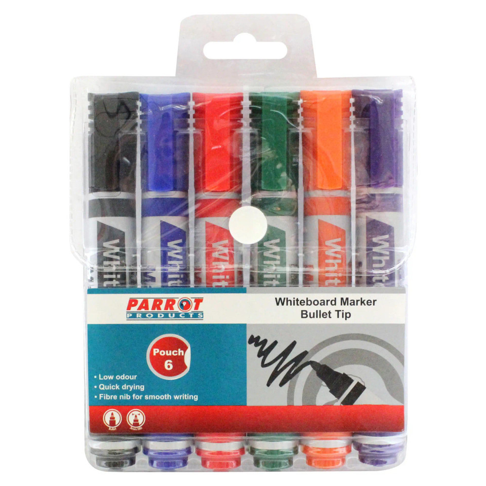 Whiteboard Markers (6 Markers - Bullet Tip - Pouch)