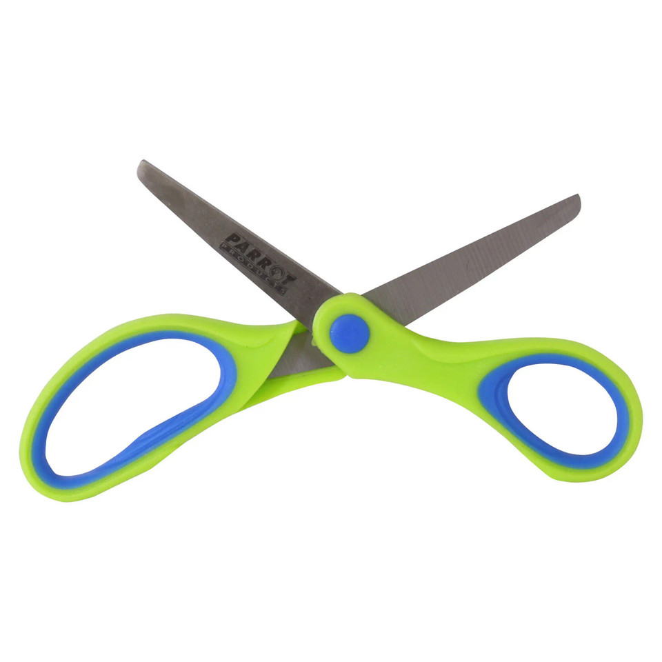 Parrot Scissors 14 cm - Lime, Pair of Scissors with Lime Green and Blue Handles and Metal Blades.