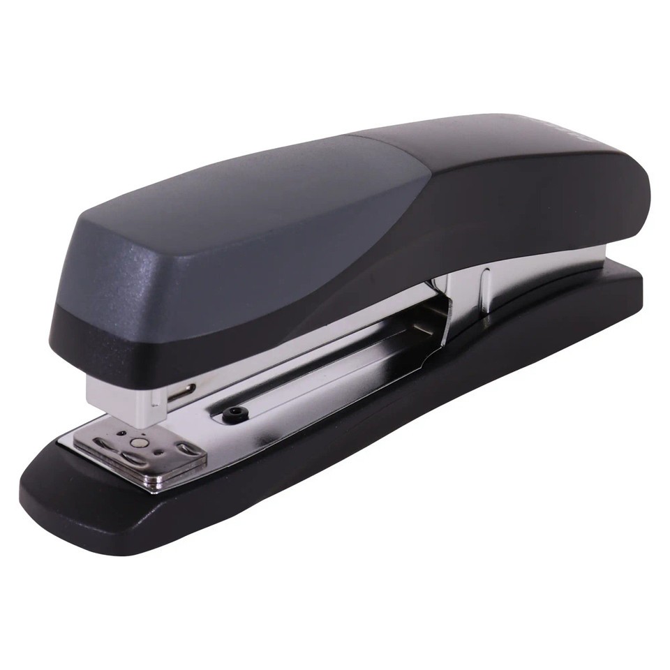 Black 67 Brand Desktop Stapler, Made of Plastic, Loads 210 Staples, Staples 20 Pages, Suitable for Office and Home Use, Featuring a Durable and High-Quality Design with a Sleek Black Finish.