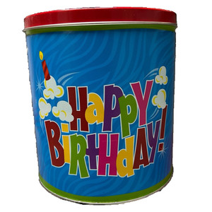 Gourmet Popcorn tin with Happy Birthday message - 1 gallon
