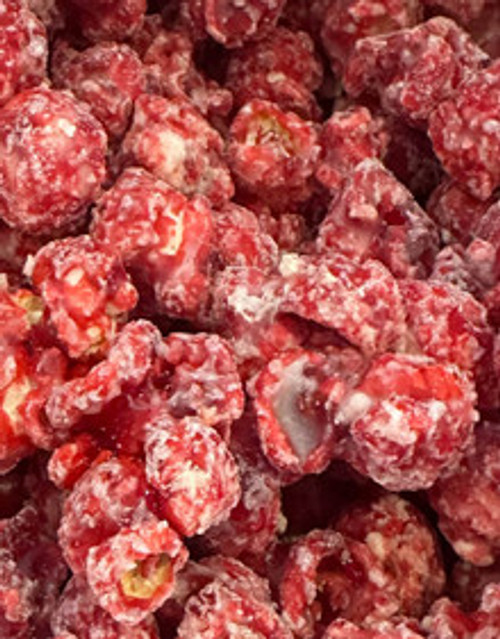 Red Velvet popcorn coated with Belgian white chocolate cheesecake flavor, a luxurious treat.