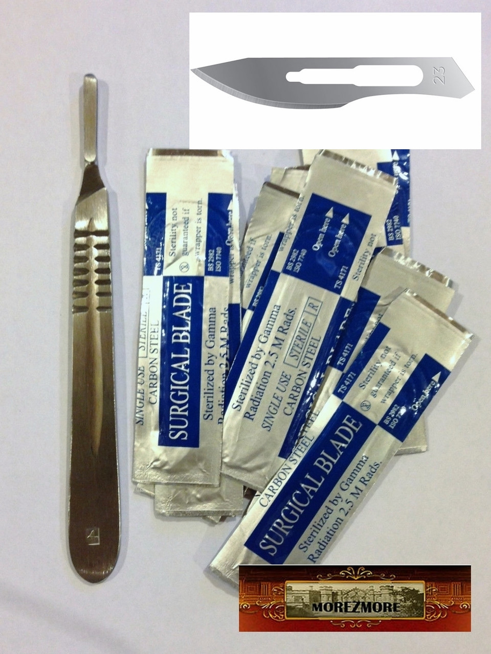 10 Sterile Surgical Blades #23 with Scalpel Knife Handle #4 | SM2704