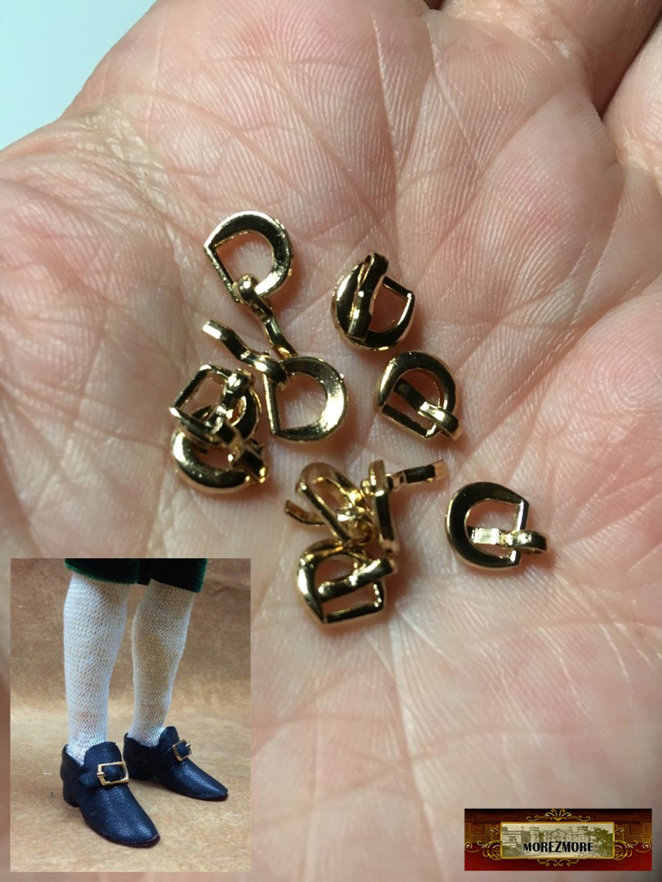 M01020-GOLD MOREZMORE 2 Mini 1:6 Scale Miniature 5.5mm Belt Doll Shoe Buckles 