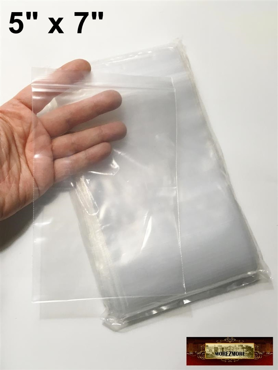 M02908-10 MMOREZMORE 10 Ziplock Bags 5x7 Clear Plastic Zip Lock Bag 5 x 7  5