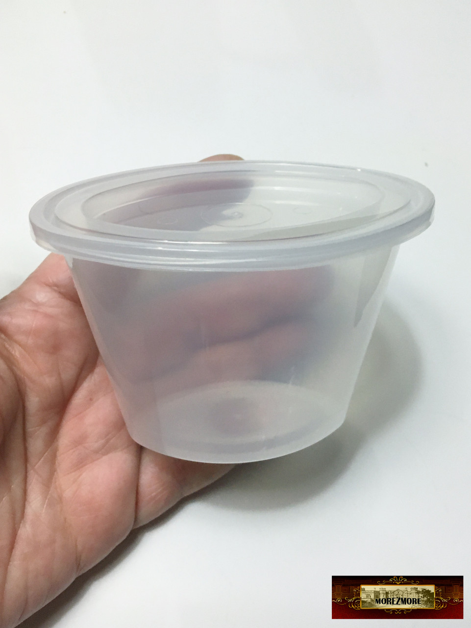 M01561 MOREZMORE 1 Clear 6 oz Oval Plastic Containers Jar + Lid Ellipso