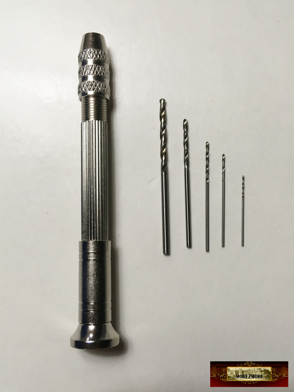 M01017 MOREZMORE Mini Hand Drill and 5 Drill Bits 0.6mm 0.8mm 1.0mm 1.5