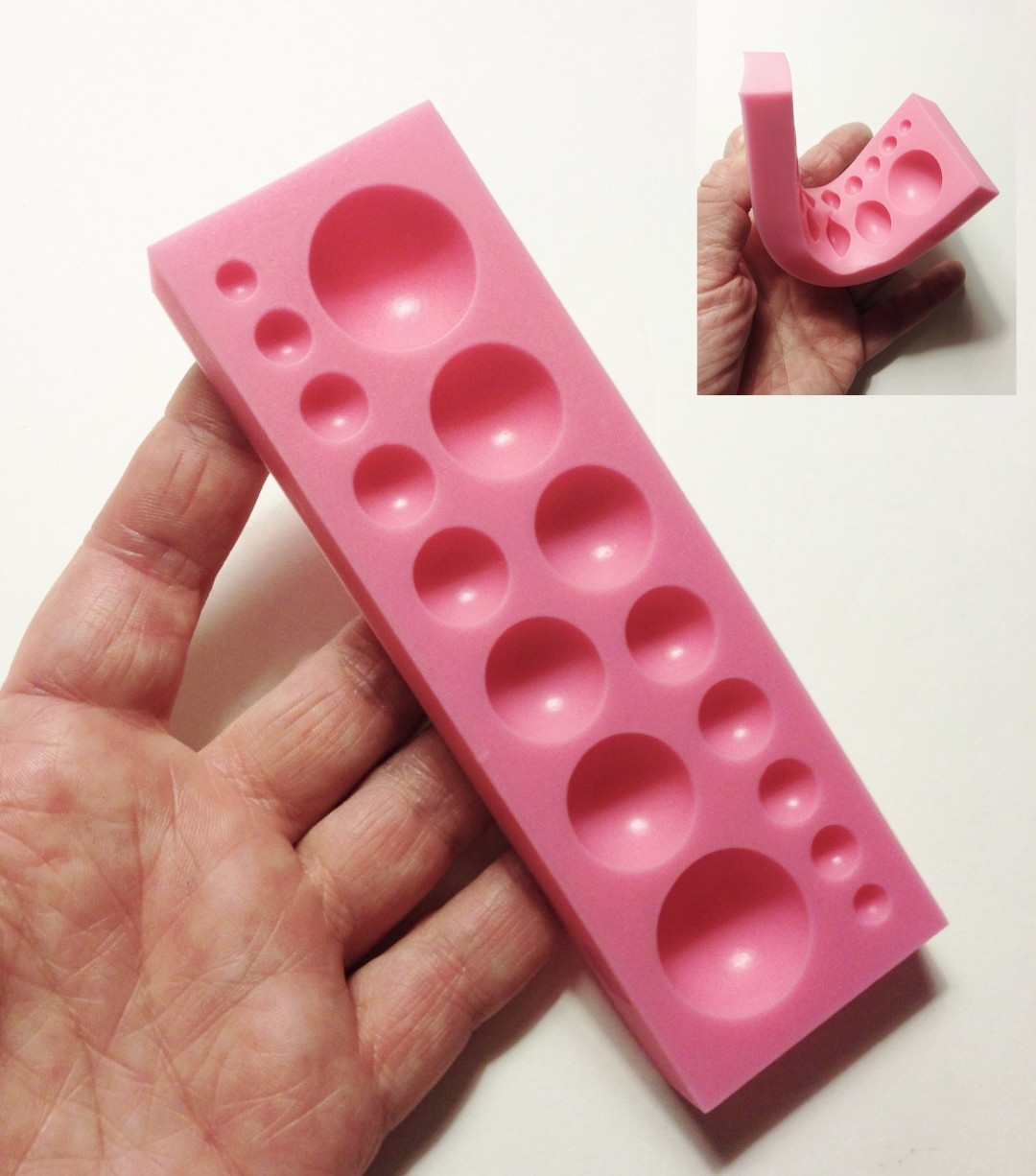 M00512-Pink MOREZMORE Silicone Bead Mold Round Half Sphere Clay