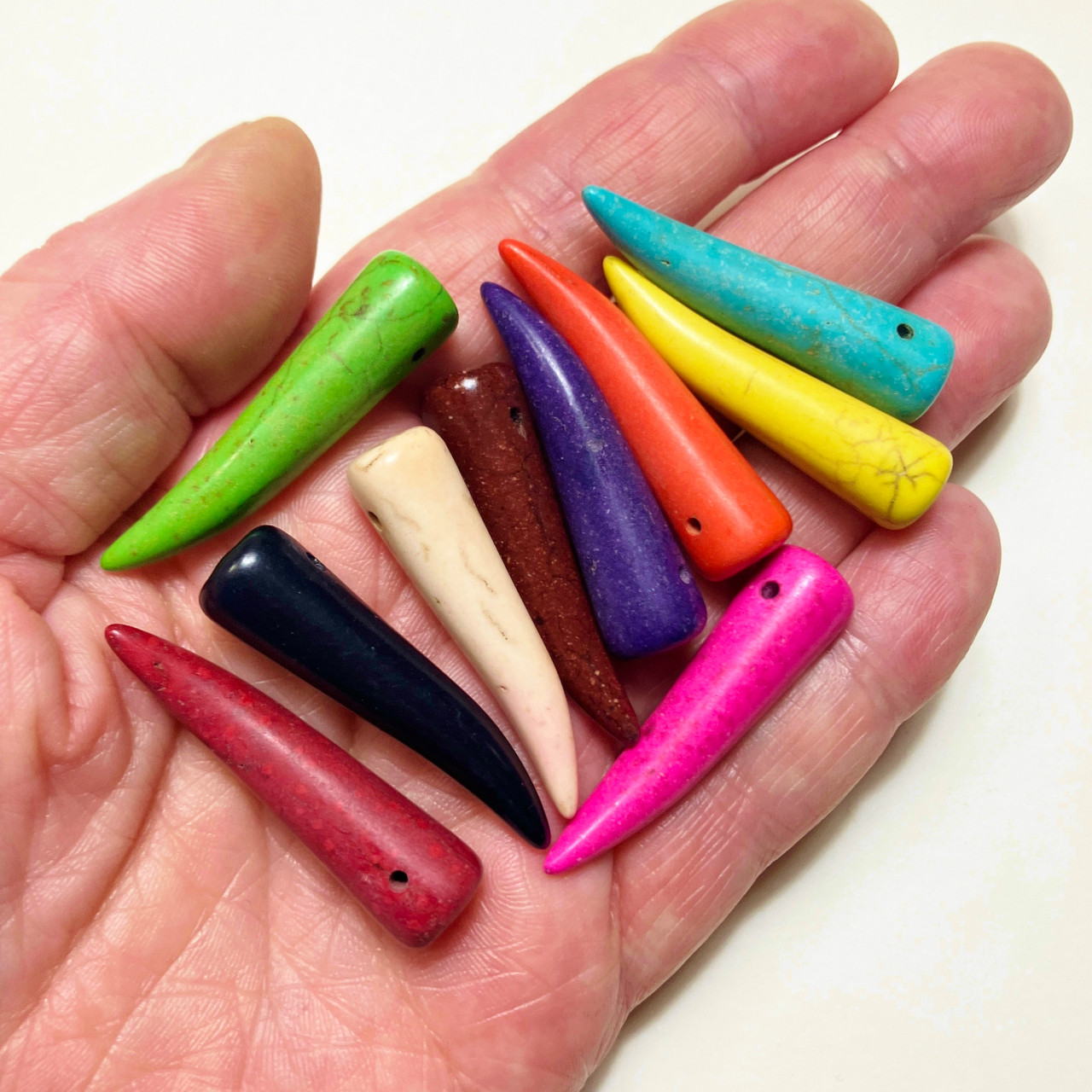 M01141-10 MOREZMORE 10pc Howlite Tusk Shaped Beads Multi Colors