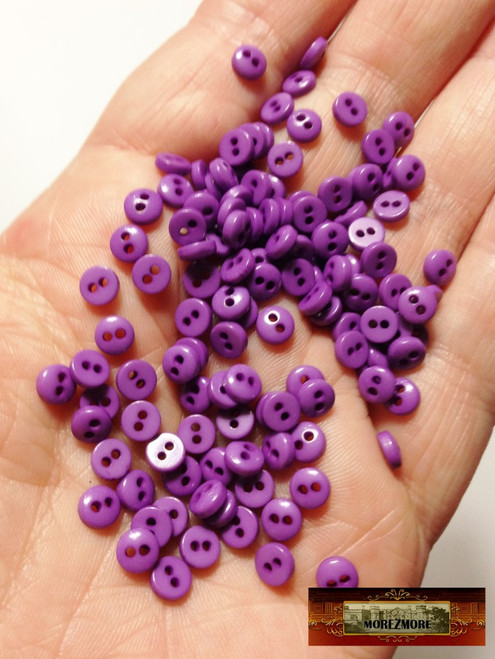 M00232 PURPLE MOREZMORE 50 Tiny 5 mm 5mm Miniature Buttons Mini Doll Baby