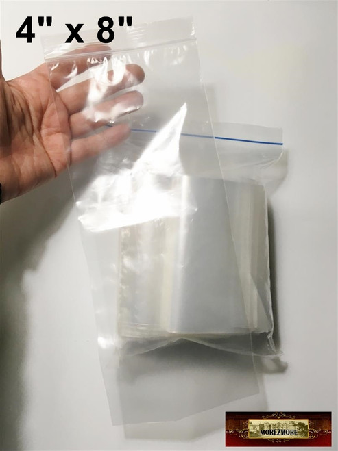 M02907 MOREZMORE 100 Ziplock Bags 4x8 Clear Zip Lock Long Narrow 4
