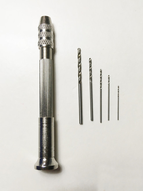 M01017 MOREZMORE Mini Hand Drill and 5 Drill Bits 0.6mm  0.8mm  1.0mm  1.5mm  2.0mm Chuck Pin Vise Vice