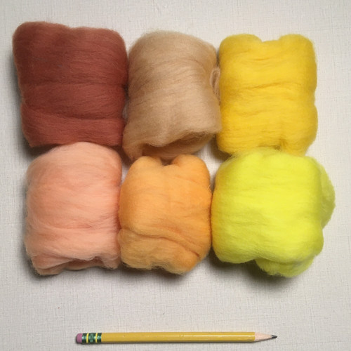 M01702 MOREZMORE Wool Roving Needle Felting 6 Color Pack BROWN YELLOW TAN ORANGE