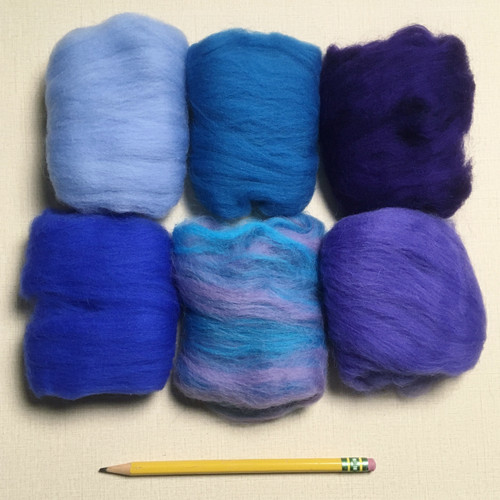 M01750 MOREZMORE Wool Roving Needle Felting 6 Color Pack BLUE PURPLE