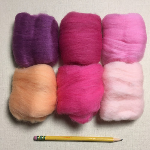 M01754 MOREZMORE Wool Roving Needle Felting 6 Color Pack PINK FLESH PURPLE