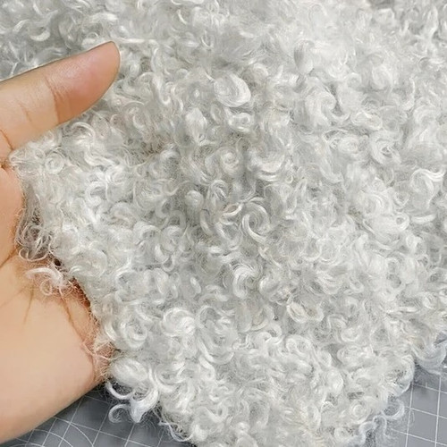 M01665-Try MOREZMORE Curly Fur Fabric Faux Fur WHITE 7x10" for Doll Puppet Hair Bear Plush Animals