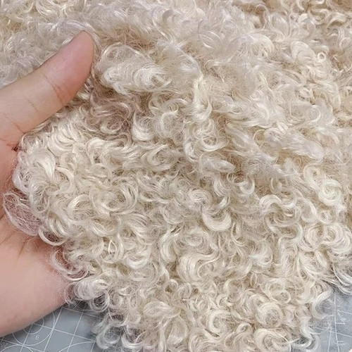 M01697-Try MOREZMORE Curly Fur Fabric Faux Fur #24 CREAM WHITE 7x10" for Doll Puppet Hair Bear Plush Animals