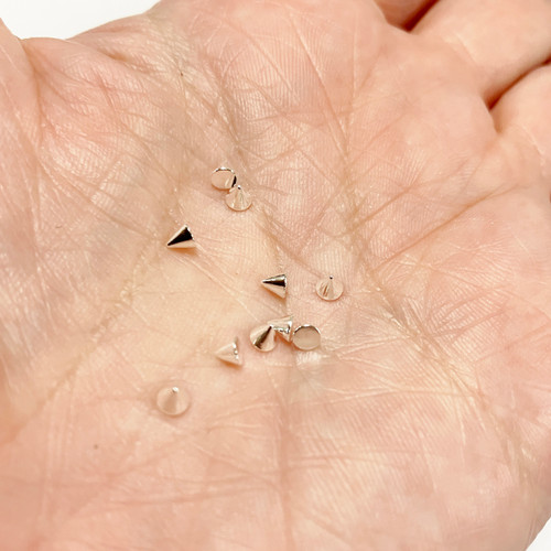 M01682-Silver MOREZMORE 10 Miniature Punk Spikes 3mm Round Cone