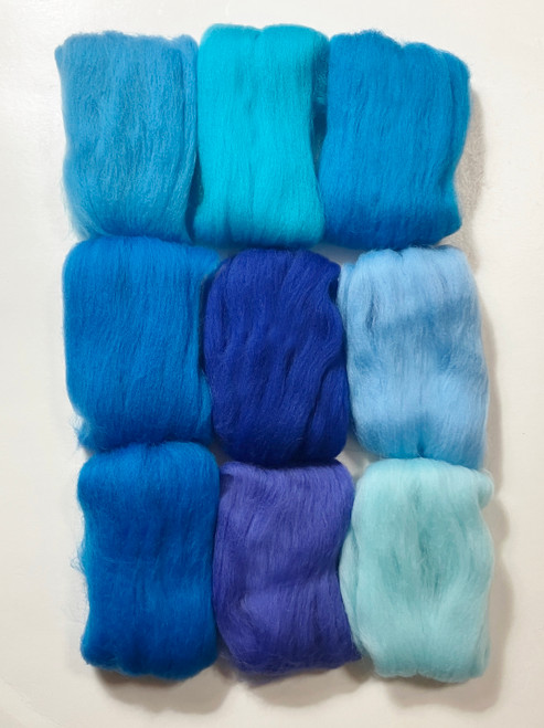M01908 MOREZMORE 9 Color Wool Roving Blue Colors 45g 1.6 oz Merino Fine Wool for Needle Felting